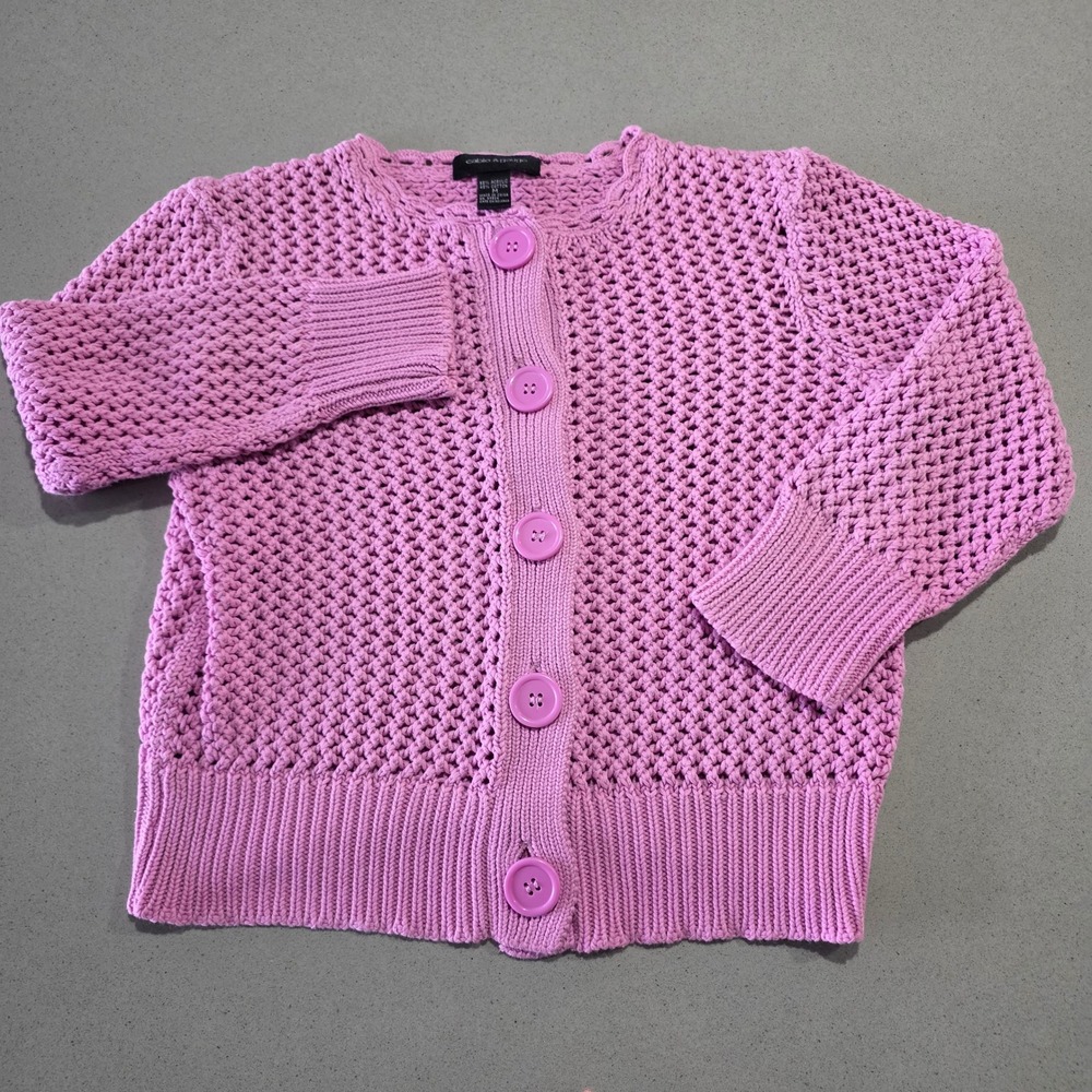 Cable & Gauge Pink Open Knit Crochet Button Front Cardigan Sweater Womens Medium